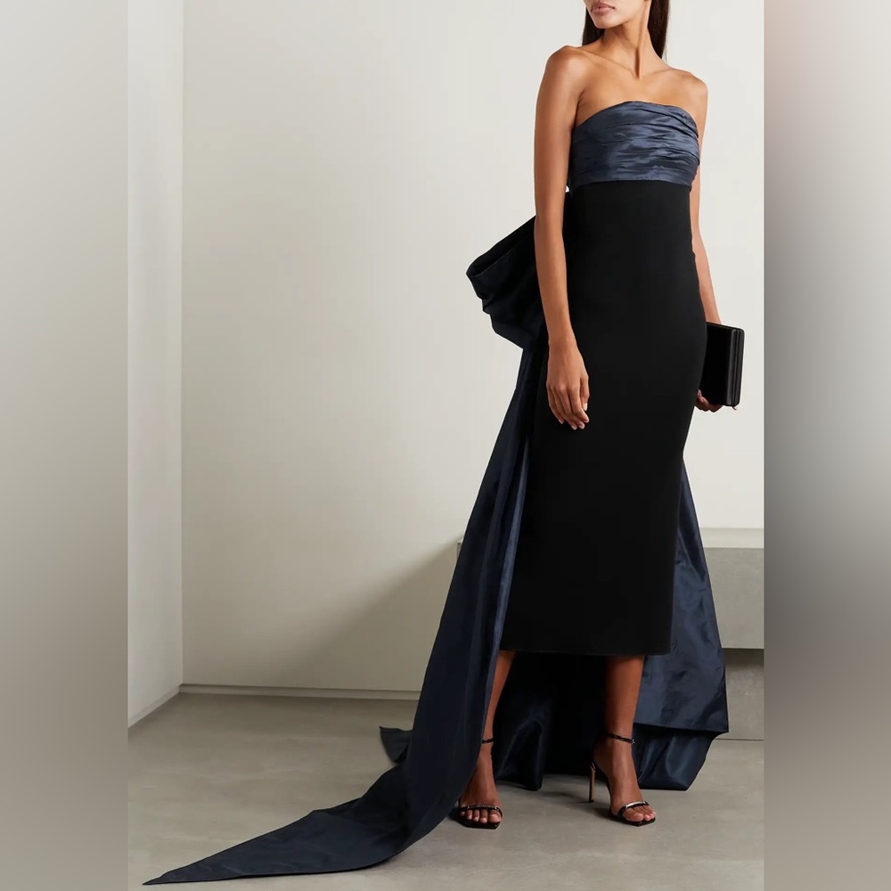 Oscar De La Renta Bow-embellished taffeta and stretch-knit Gown Dress - Picture 4 of 13